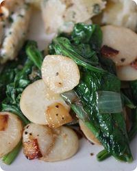 sauteed Jpanese turnips. Another hit with our family and best friends. I think I used chard because that's what I had at the time.