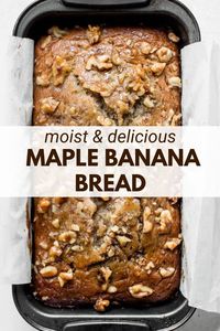 This maple banana bread is a twist on classic banana bread, made even better with real maple syrup. Made with sweet, ripe bananas and topped with a crunchy nut topping, this banana bread is one of my favorites!