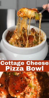 Cottage Cheese Pizza Bowl is a high protein, low carb, and low calorie way to enjoy all the delicious pizza flavors! Made with low fat cottage cheese, marinara or pizza sauce, pepperoni, mozzarella cheese, and simple seasonings … these quick and easy bowls are cheesy, saucy, savory, and flavorful. Satisfy all your pizza cravings with this TikTok viral crustless, carbless version!