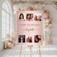 Birthday photo collage rose gold BFF Foam Board | Zazzle