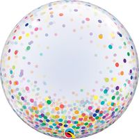 24" Round Colorful Clear Confetti Bubble Balloon Add tons of fun to your balloon bundle or garland with this colorful clear confetti balloon bubble Balloon size: is 24in Wrinkle free seams - bubble inflates round and looks like a beach ball! Ships flat uninflated in moisture pack. Inflate immediately after opening. Warning: Do not use Hi-Float products or Balloon Shine products Warning: Over inflating will cause the balloon to pop.