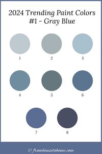 8 paint colors that are part of the gray blue trend for 2024