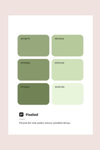 This green pastel color palette features a range of gentle, soothing shades from mint green to soft sage. These refreshing hues evoke a sense of calm and nature, making them perfect for creating serene and harmonious designs in illustration, branding, typography, and web UI.