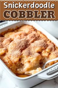 Treat yourself to this incredible Snickerdoodle cobbler! It has all the flavors of the classic cookie tucked into a warm, baked dessert.