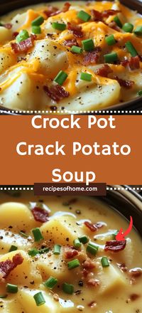 Warm up with a bowl of Crock Pot Crack Potato Soup, the ultimate comfort food that blends the rich flavors of cheese, crispy bacon, and tender potatoes into a creamy, indulgent delight. This simple recipe