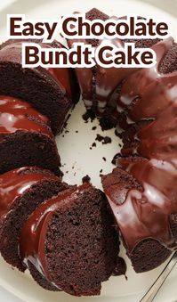 Chocolate Bundt Cake is decadent chocolate cake heaven at its finest! Fudgy, rich, and moist, this cake is a surefire hit with any chocolate-loving crowd. It’s also super easy! No stand mixer or decorating skills required.