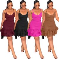 Cascading Ruffles Hem Cutout Waist Spaghetti Strap Sleeveless Bodycon Women Dress Evening Sexy Backless Party Club Dresses