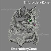 Nice grey cat embroidery design, cat embroidery, cat embroidery pattern, small kitty machine embroidery designs, 5 sizes. EmbroideryZone by Natasha Tyumiko Formats for cat design designs 10O ART DST EXP HUS JEF PCS PEC PES SEW VIP VP3 XXX 3,9w x 3,9h inch / 99x99 mm. 5,00w x 6,7h inch / 129w x171h mm. 5,87w * 7,2h in ch / 139 w *184 h mm 7,05w * 7,8h inch / 149w * 197h mm 7,83w * 8,3h inc h / 159w * 210h mm