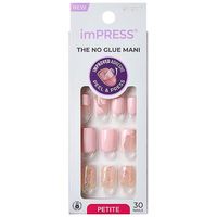 The NO GLUE Mani! For smaller fingers & narrower nail beds comes a petite press-on nail from imPRESS. Gel nails look & feel like your natural nails, and no glue is needed. With comfort fit and NEW & IMPROVED Adhesive.With our revolutionary PureFit Technology, imPRESS Press-On Nails are slimmer than most press-ons and super comfortable. These specially designed fake nails come ready to wear with no polish required and no drying time. Just Press On and GO. Made in China(Adhesive, Prep Pad) and