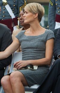 Robin Wright rocks the simple grey dress and short haircut