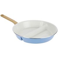 GoodCook 12" Healthy Ceramic Divided Fry Pan: Stainless Steel, Hand Wash, Electric & Gas Compatible, Blue