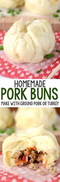 Homemade Pork Buns are better than takeout! This EASY recipe makes your favorite Chinese food at home using ground turkey or pork. We love these!