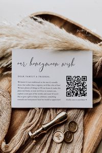 "QR Code Honeymoon Fund Card Template - With this template, you can edit all background colors, font colors, fonts, font sizes, and text! Note: This is an EDITABLE TEMPLATE. No physical product will be shipped to you. 🧡 MATCHING ITEMS: https://etsy.me/3c91G6c 🧡 TRY BEFORE YOU BUY: https://www.corjl.com/d/12IEBB  WHAT YOU WILL RECEIVE  DIY editable template in the following size: * 5\"x3.5\" Kindly Note: You will need to create your own QR code with your website link, which is free & easy to do