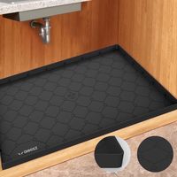 Black color under sink mat for home kitchen appliances Link in bio ☝️☝️🇺🇸🇺🇸🇺🇸🇺🇸🇺🇸 waterproof under the sink mat is designed with dimensions of 34” x 22”【Before making a purchase, kindly measure your kitchen sink cabinet base to ensure it is equal to or larger than our undersink mat. This mat is ideal for cabinets where pipes run along the back wall rather than the bottom. It effectively safeguards wooden cabinets from moisture and mold damage caused by pipe leaks or spills from cleaning supp...