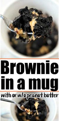 Brownie in a mug with peanut butter is absolutely amazing!! Throw it all together, stick in the microwave for one minute and it's done to perfection! Dessert for one has never been more delicious and easy.