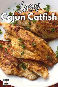 This easy Cajun catfish recipe pan-fries on the stovetop. It's a quick and easy way to enjoy this sweet, mild white fish. A healthy, low-carb recipe that will have your family asking for seconds. Get all the tips to make Cajun catfish and more healthy fish recipes Dinner-Mom.com.