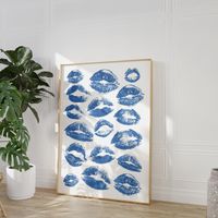 Kiss Lips Wall Art, Coastal Blue Lips Print, Trendy Digital Prints, Preppy Dorm Poster, Preppy Print, Funky Fashion Wall Art, Coastal Cowgirl Prints, Make Up Poster, Dorm Decor, Gift for her, Gift for partner, Girly Gift This printable art looks amazing in any interior! Kindly note that THIS ITEM IS A DIGITAL DOWNLOAD Printable art is a cost-efficient & easy way to instantly get high-quality prints without paying for shipping and waiting many days for your art to arrive!   Printable art is affor