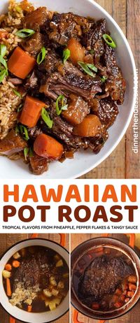 Hawaiian Pot Roast is easy to toss in one pot and cook low and slow until fork-tender. Enjoy tropical flavors from pineapple, pepper flakes, and soy sauce! The perfect one-pot weeknight dinner!