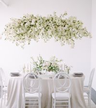 white wedding modern flowers modern white hanging chandelier hanging white flowers hanging cherry blossoms