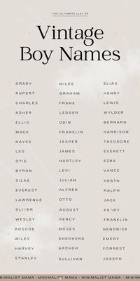 a graphic list of vintage boy names