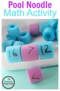 Pool Noodle Math Activity for kids- greater than & less than lesson! #firstgrade #math