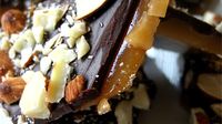 Chocolate and almonds top off a rich buttery toffee. A simple recipe that you could easily remember and whip up any time. I always get compliments and requests for more. Use any type of nut that you like in place of the almonds.