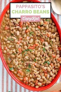 Learn how to make Pappasito’s Frijoles a la Charra with this easy copycat stovetop recipe. These homemade charro beans are slow simmered pinto beans with bacon, onion, garlic, tomatoes, and Mexican seasonings. They are also called cowboy beans and a great side dish for burritos, tacos, enchiladas, and Tex-Mex grilled meats.