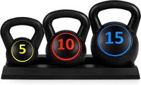 Amazon.com : Best Choice Products 3-Piece Kettlebell Set with Storage Rack, HDPE Coated Exercise Fitness Concrete Weights for Home Gym, Strength Training, HIIT Workout 5lb, 10lb, 15lb : Sports & Outdoors