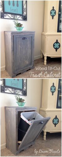 DIY Wood Tilt Out Trash Can Cabinet | bydawnnicole.com