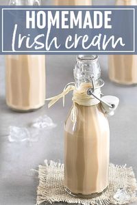 Learn how to make a copycat version of Baileys with this quick and simple recipe. Cream, whiskey, vanilla, chocolate, and coffee combine with sweetened condensed milk for a rich and creamy alternative to store-bought Irish cream. Perfect as a DIY gift for the holidays! #baileys #irishcream #homemade #copycat #easyrecipe #diyfoodgift #drink #christmas #holidays