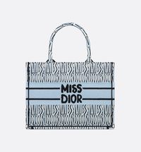 Medium Dior Book Tote Pale Blue and Black Miss Dior Allover Embroidery (36 x 27.5 x 16.5 cm) | DIOR