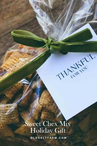 A homemade Sweet Chex Mix Recipe that is irresistible and perfect for both snacking and giving. Make it for the holidays, or just because! Thanksgiving gift tag and Christmas gift tag also included. Perfect Thanksgiving hostess gift idea, or holiday neighbor gift.