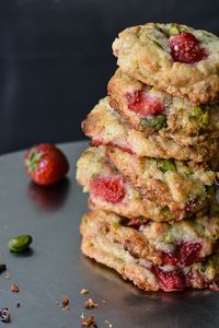 Strawberry Pistachio Cookies with Oats and White Chocolate