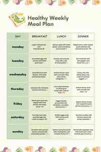 HEALTHY WEEKLY MEAL PLAN: "Take the guesswork out of healthy eating with this *weekly meal plan*! 🥗🍴 Packed with nutritious, balanced meals, this guide will help you stay on track with your health goals all week long. Simple, delicious, and easy to prep—perfect for a busy lifestyle! 🌿✨ - Weekly meal plan   - Healthy eating   - Meal prep ideas   - Balanced meals   - Nutrition plan   - Easy meal planning   - Healthy recipes   - Clean eating. Meal prep tips. Healthy diet. Portion control. Nutritious meals. Simple meal plan. Weekly menu. Meal planning for weight loss.   #HealthyMealPlan #MealPrep #BalancedEating"