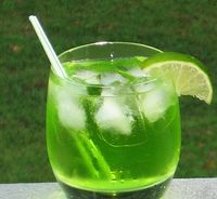 Green Dinosaur (1 oz. Vodka 1 oz. White Rum 1 oz. Gin 1 oz. Melon Liqueur 1 oz. Triple Sec 1 oz. Sweet & Sour Mix 1 oz. Sprite Lime wedge for garnish)