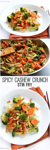 This simple Spicy Cashew Crunch Stir Fry has an extra spicy sauce, crunchy cashews, and lightly stir fried vegetables. Delicious dinner made fast! @budgetbytes