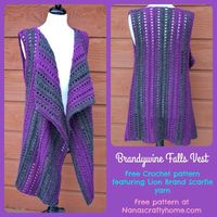 Brandywine Falls Vest free crochet pattern, free crochet vest pattern, vest crochet pattern, Lion Brand Scarfie crochet pattern, vest free crochet pattern