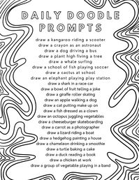 A list of 24 daily doodle prompts! Perfect for classroom bell ringers, personal drawing and doodle prompts, journaling, sketchbooks drawing, and to break your creative block.