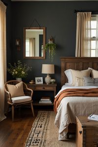 Embrace the beauty of natural wood tones in your rustic farmhouse bedroom. From light oak to rich mahogany, these colors add warmth and texture to your space. Perfect for creating a cozy and welcoming environment that feels both rustic and refined. #WoodDecor #FarmhouseBedroom #RusticCharm