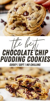 Soft, chewy chocolate chip cookies made with pudding to keep them soft! Perfect for dunking in a cold glass of milk, sandwiching around ice cream, or warm and gooey straight out of the oven.