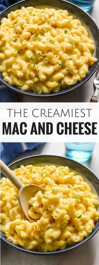 This is the creamiest mac and cheese I have ever made! Super rich, cheddary, and made on the stove top in less than 30 minutes, this recipe is going to be a dinner staple!