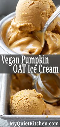 Vegan pumpkin ice cream that will blow your mind. Cooked oats make the creamiest vegan ice cream ever, without any oil or weird ingredients! Low-fat, refined sugar-free, and NOT made with coconut milk! #vegan #icecream #pumpkin #glutenfree #wfpb #healthy