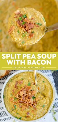 This Delicious Split Pea Soup recipe with bacon is the perfect midwinter comfort food recipe! #comfortfood #soup