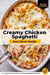 You can't go wrong with this Creamy Chicken Spaghetti recipe! It's an easy, cheesy baked pasta that's pure comfort food. Make a big batch and enjoy this satisfying chicken casserole any time!