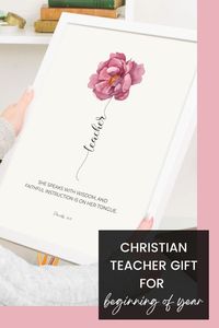 Looking for a Christian teacher appreciation gift for beginning for year? Want a religious new teacher gift with proverbs 31 woman quotes? Want floral Christian wall art to add to a new teacher gift basket. Click to get this beautiful Proverbs 31 woman art for a lovely female teacher in your school, featuring the verses from Proverbs 31:26 - She speaks with wisdom and faithful instruction is on her tongue. This aesthetic printable scripture art would make a great Christian teacher gift idea.