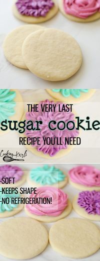 Perfect Sugar Cookie Recipe is really just that- PERFECT. These sugar cookies come together quickly with only 6 ingredients; butter, sugar, egg, vanilla, flour and baking soda. The cookies keep shape while baking, are soft and chewy, plus there is NO refrigeration! This Sugar Cookie recipe is PERFECTION! -Cooking with Karli- #sugarcookie #recipe #easy #fast #cutout