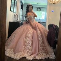 Light Pink Quinceanera Dresses with Bow Lace Appliques Sweet 15 16 Ball Gowns | eBay