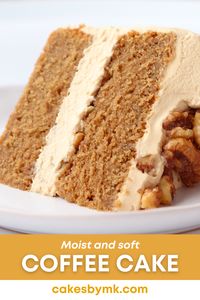 If you’re looking for a moist, fluffy coffee cake that is bursting with coffee flavour, then this recipe is it! Soft coffee cake layers are sandwiched between the most divine white chocolate and coffee whipped ganache frosting, and lightly candied walnuts – YUM!