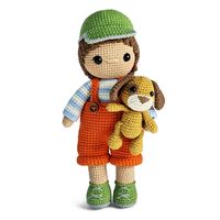 This free Amigurumi Boy with Puppy Crochet Pattern includes detailed instructions on how to create a cute amigurumi boy with clothes and a lucky puppy companion.