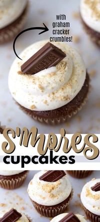 S’mores Cupcakes are perfect for summer! They are fun twist on traditional campfire S’mores and packed with rich marshmallow, graham, and chocolate flavor. #smorescupcakes #smorescake #smoresdesserts #summercupcakes #campingrecipes #cupcakerecipes #amandascookin